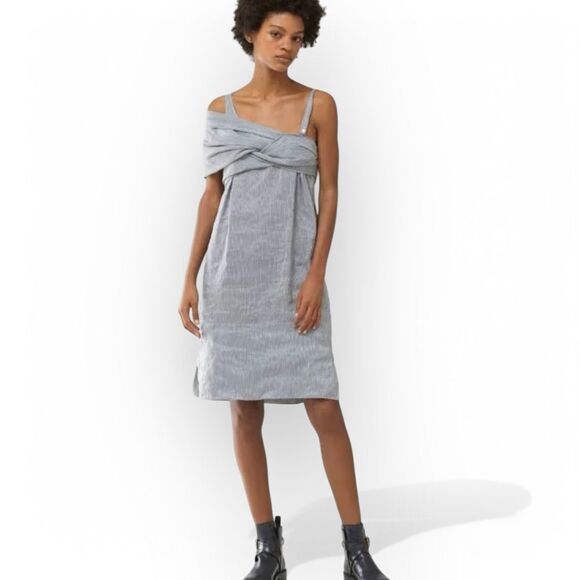 Chloé Linen Silk Dress Size 2 US Draped Top Wovwn Nautical Knee‎ Length - Picture 1 of 16